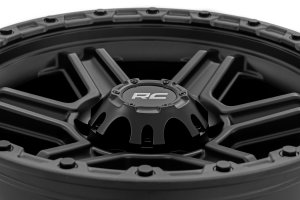 Wheel - Rough Country - 79 Series, 17x8.5, 6x5.5, 0mm Offset, 6-Spoke Design - Semi Gloss Black w/Gunmetal Ring